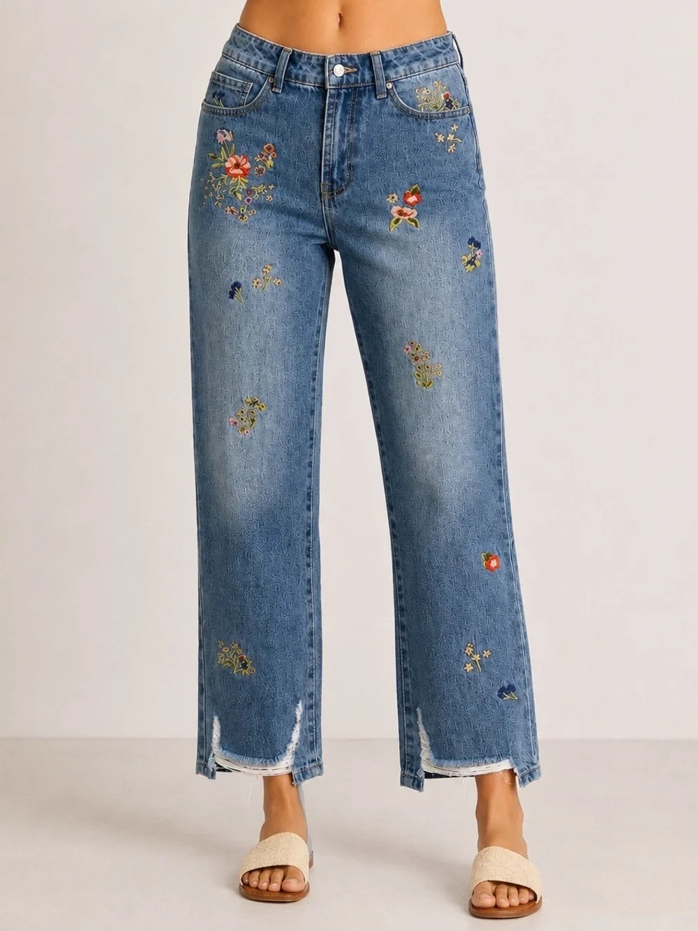 Banjara High-Rise Floral Embroidered
Distressed Crop Jeans
